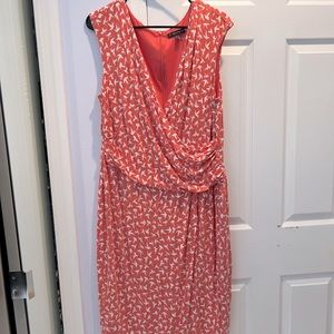 Adrianna Papell Ruched White and Pink Hummingbird Dress 16W